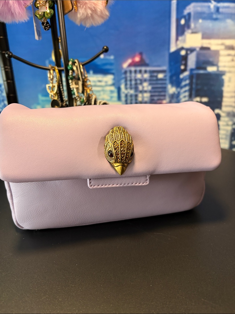 Kurt Geiger Lavender Leather Crossbody with Gold Hardware